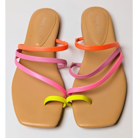 Nine West Darbie Sandals WOMENS SIZE 6M multicolor neon Strappy Square Toe Ring - Picture 2 of 8